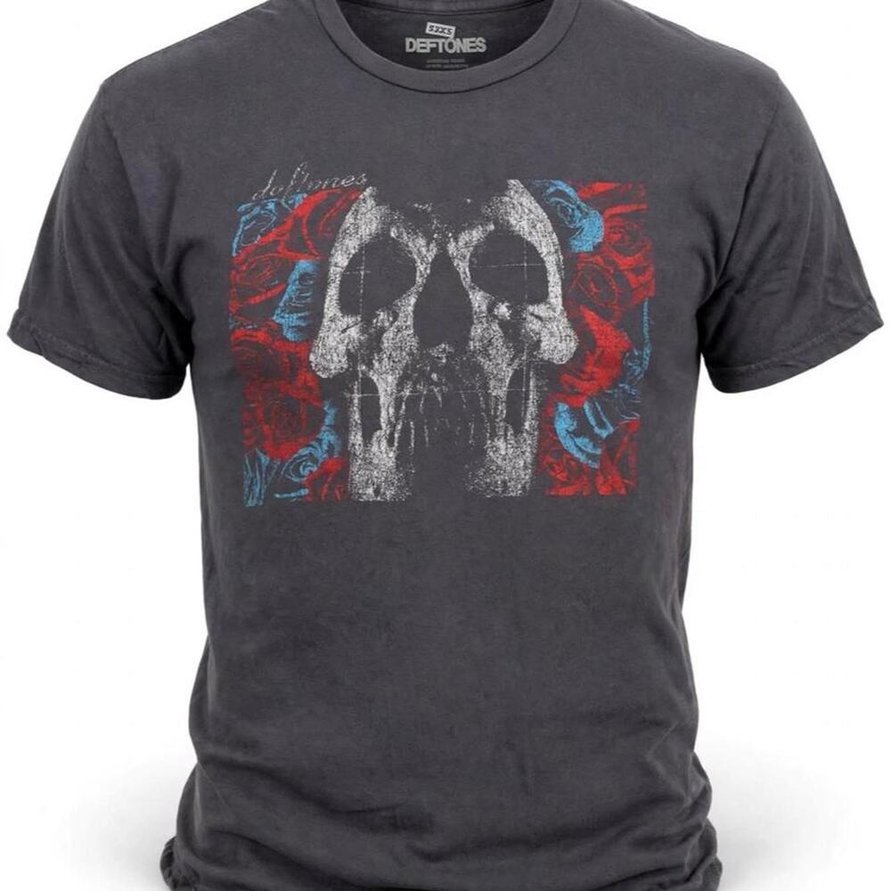 Deftones Skull Roses T-Shirt Men's 2X-Large Charcoal Gray Licensed Band Tee 2023